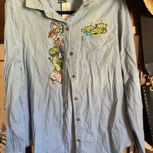 Stylish Light Blue Character Button Down Shirt